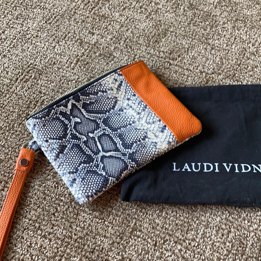 NEW Laudi Vidni Dolce Black White Python Embossed Leather wristlet